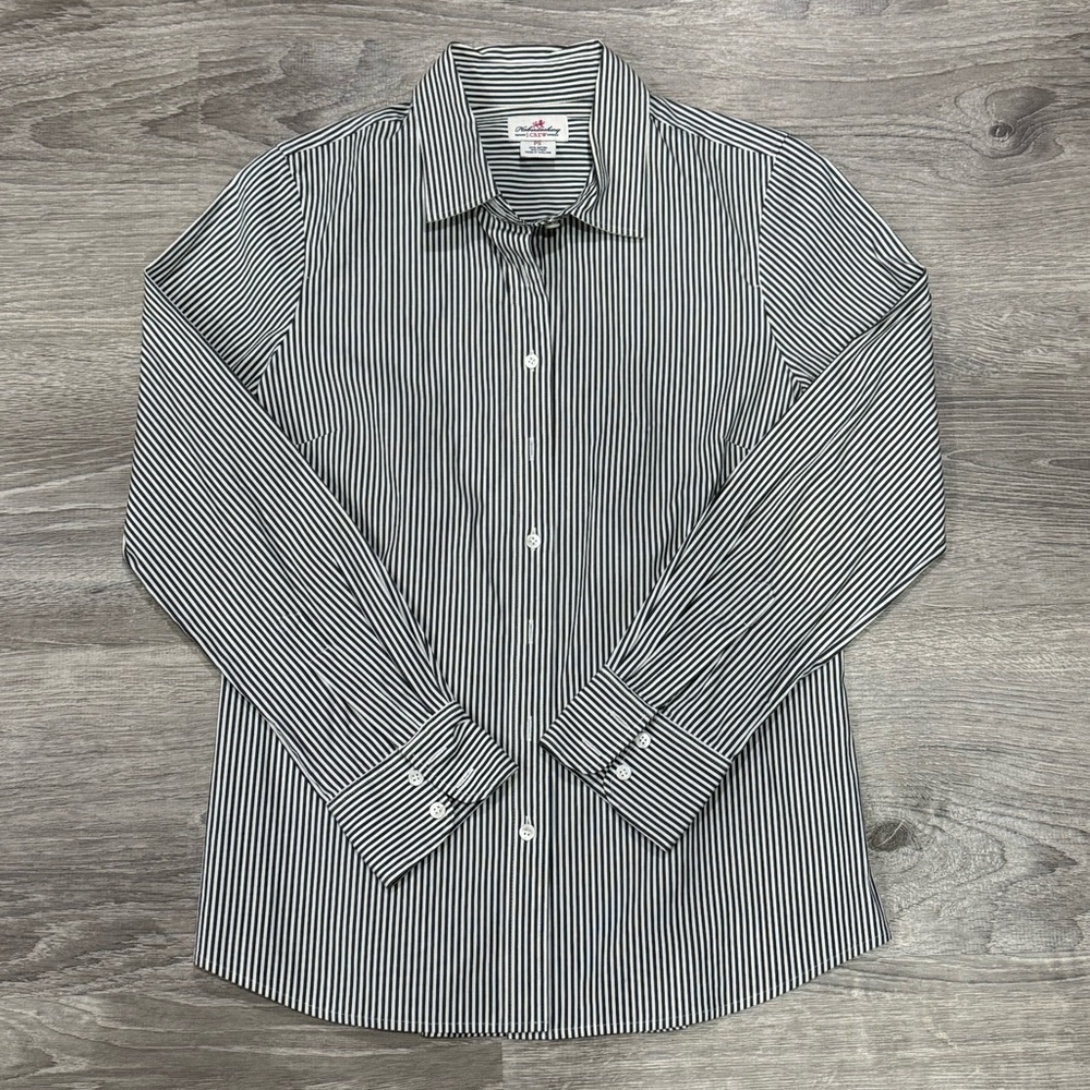 J Crew Classic Black and White Striped women button down Shirt